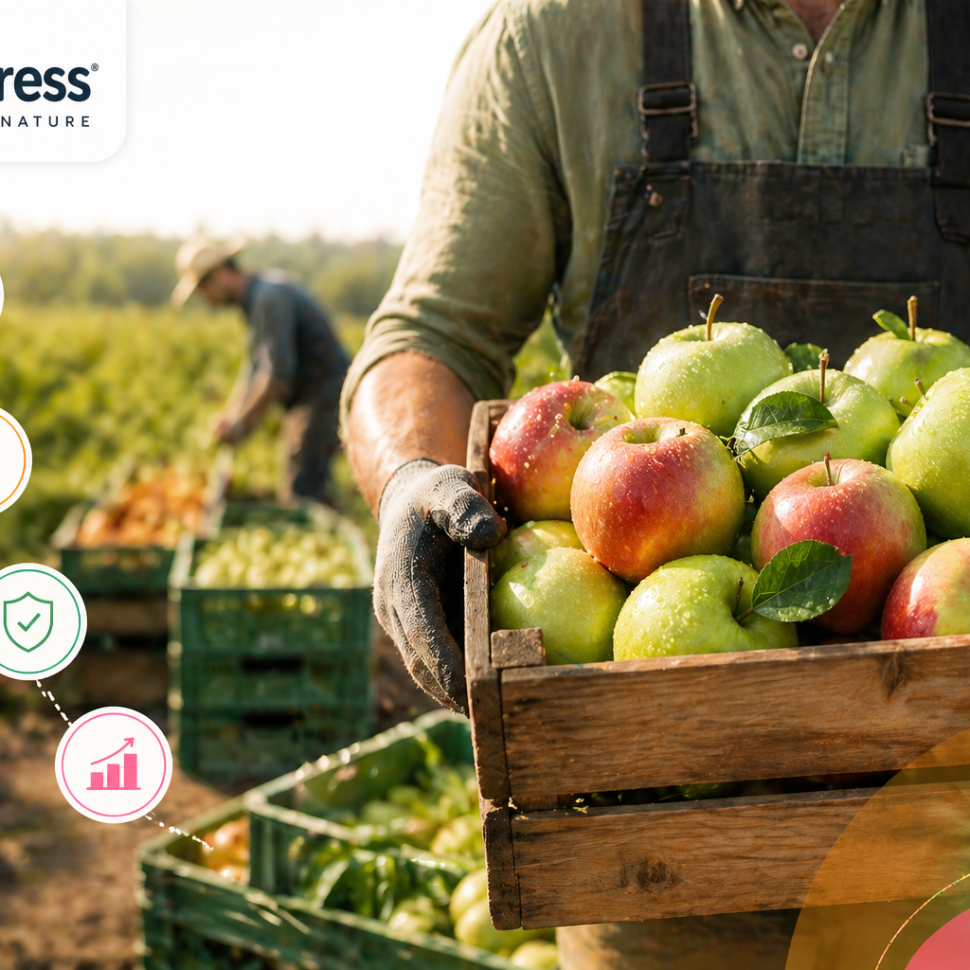 Farmer using a spray system to apply Fruitress edible coating on fresh produce to reduce post-harvest loss