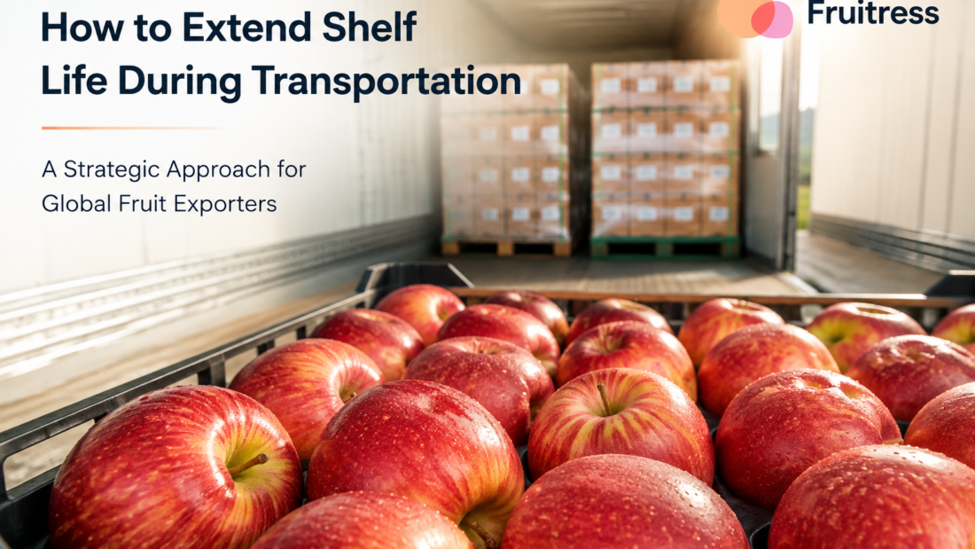 Fresh apples treated with Fruitress edible coating inside a refrigerated transport container for shelf life extension